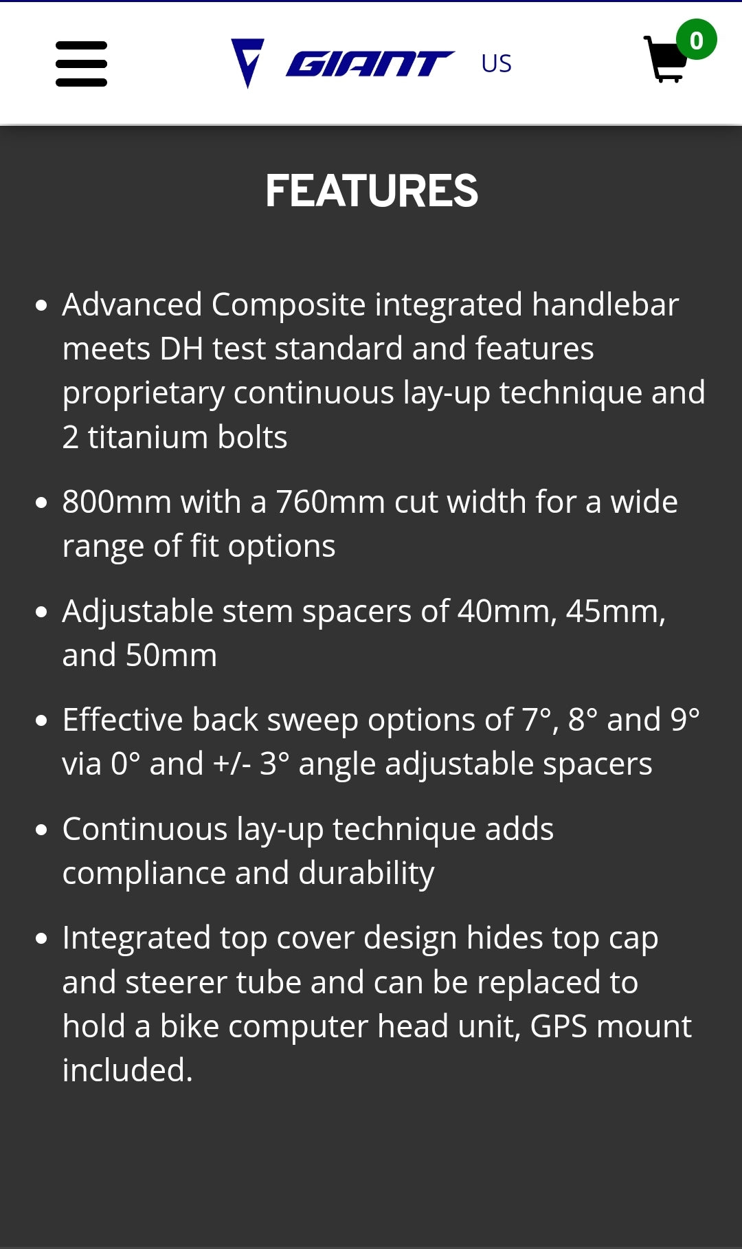 Giant Contact SLR Integrated Stem Handlebar Carbon