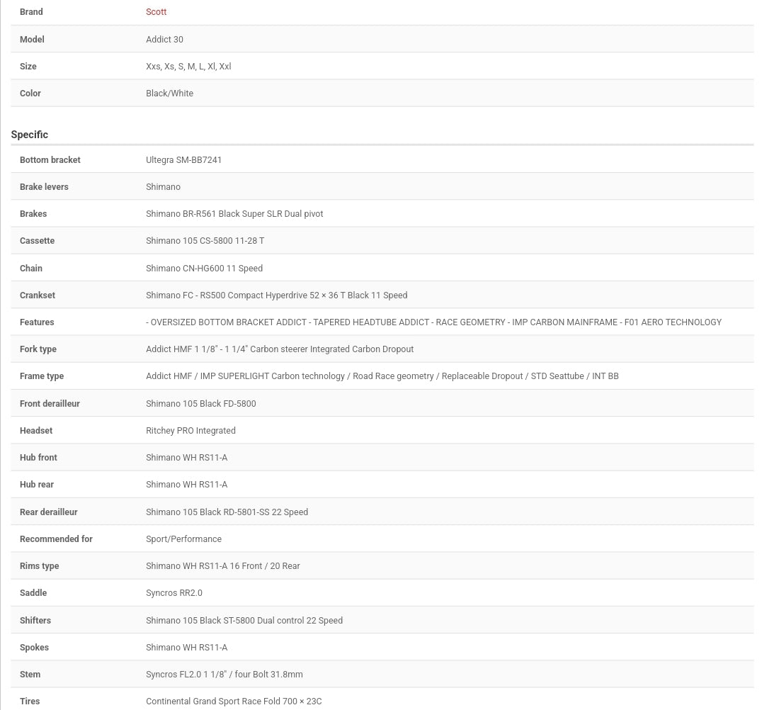 2015 Scott Addict 30 Carbon Road Bike (58cm)