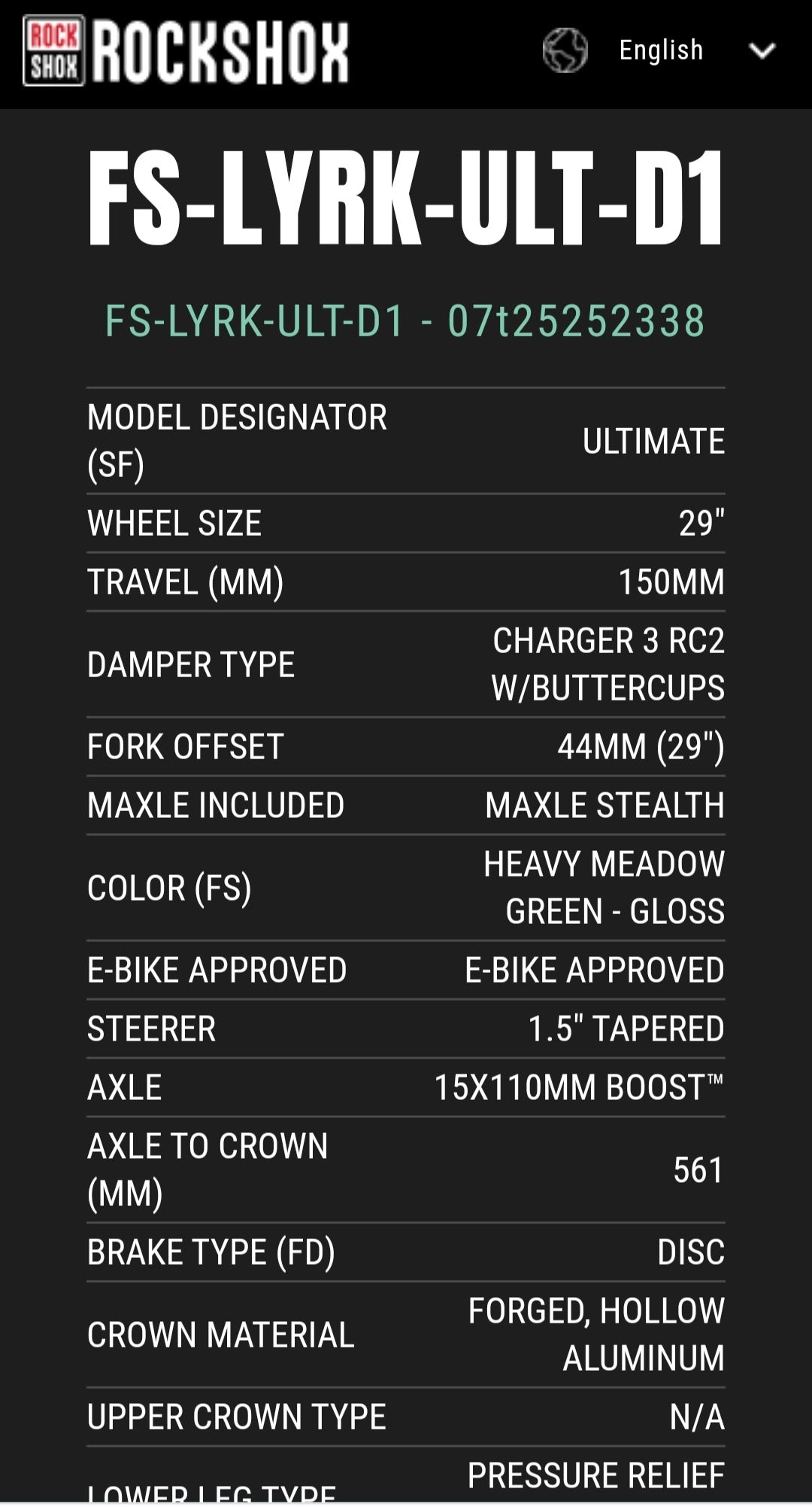 2023 RockShox Lyrik Ultimate 150mm