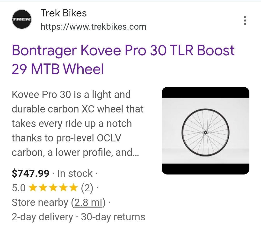 Bontrager Kovee Pro 30 Carbon wheel front Boost 29